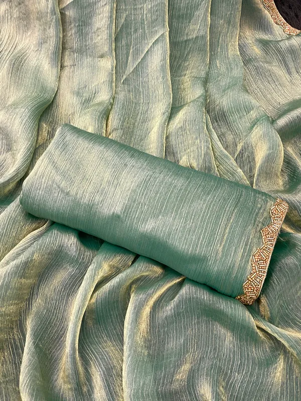 Green_Solid_Saree_With_Embellished_Border_For_Women_With_Blouse