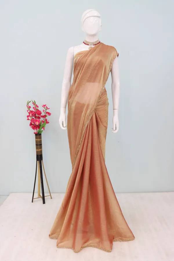 Orange_Solid_Saree_With_Embellished_Border_For_Women_With_Blouse