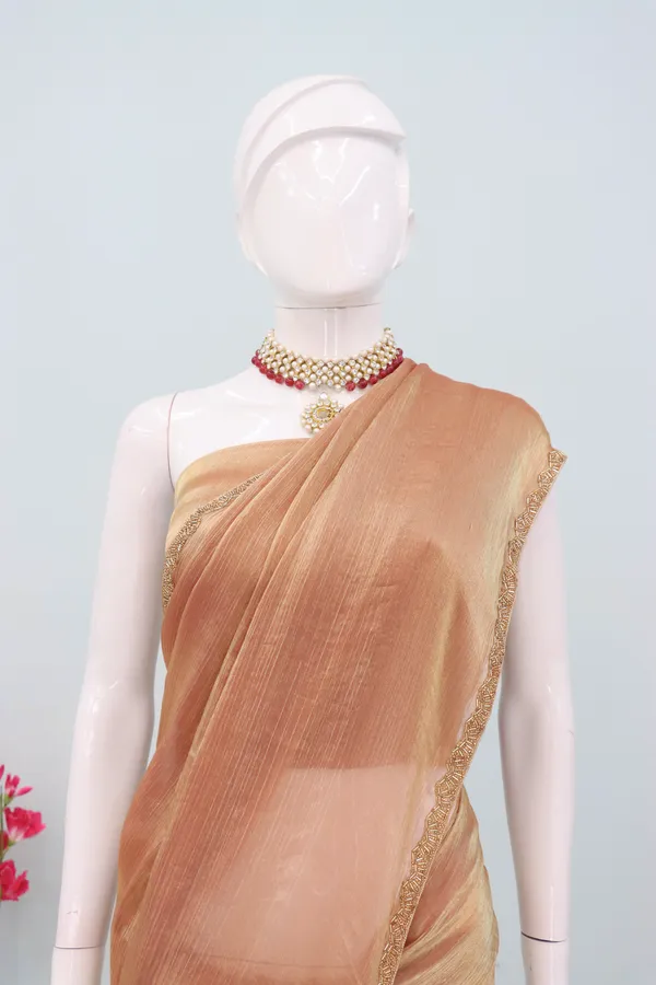 Orange_Solid_Saree_With_Embellished_Border_For_Women_With_Blouse