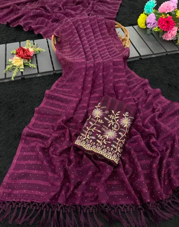 Purple_Georgette_Solid_Saree_For_Women_With_Unstitched_Blouse