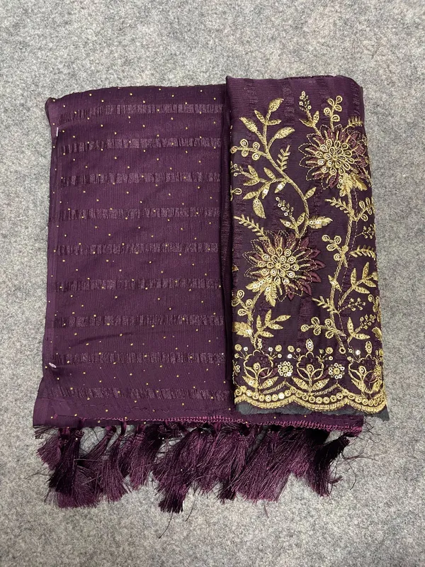 Purple_Georgette_Solid_Saree_For_Women_With_Unstitched_Blouse