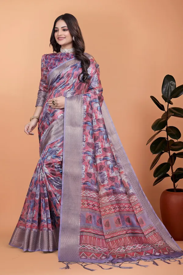 Lavender_&_Pink_Soft_Silk_Saree_with_Copper_Zari_Border_&_Leaf_Print