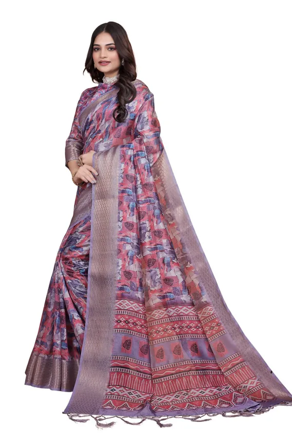 Lavender_&_Pink_Soft_Silk_Saree_with_Copper_Zari_Border_&_Leaf_Print
