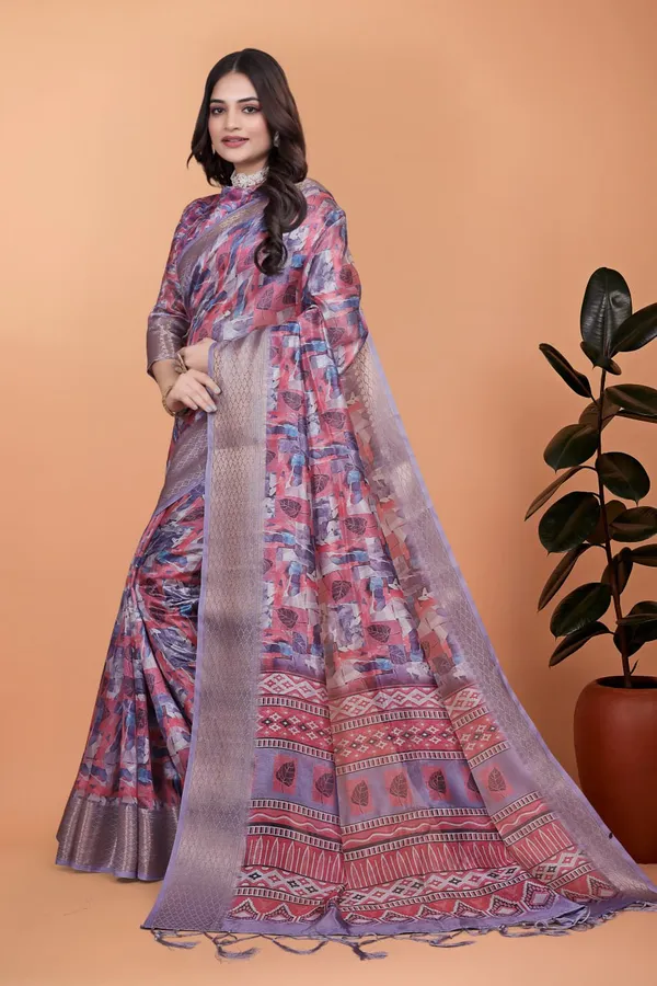 Lavender_&_Pink_Soft_Silk_Saree_with_Copper_Zari_Border_&_Leaf_Print