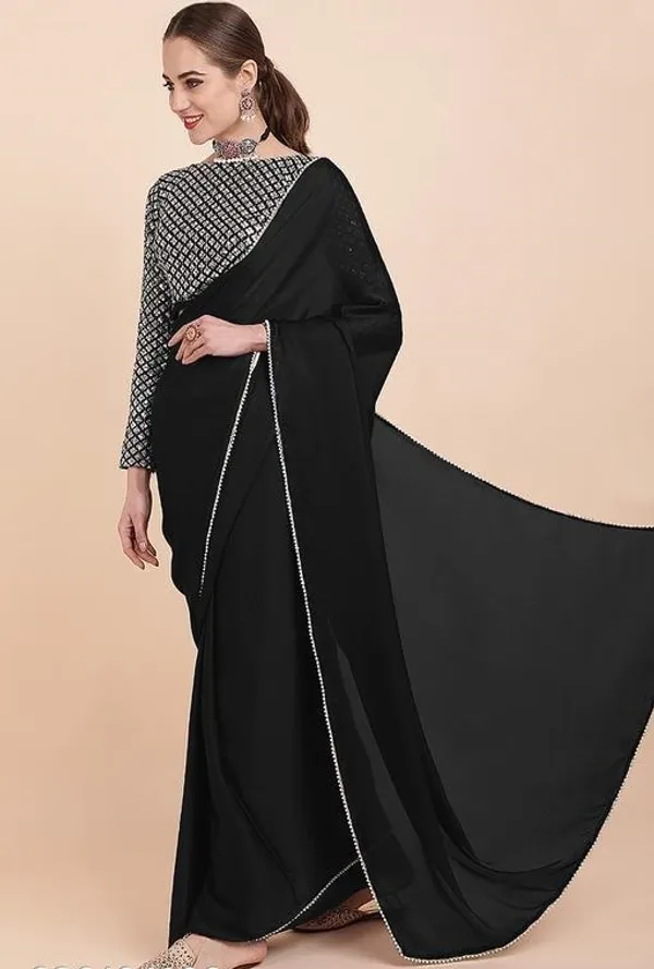 Black_Satin_Silk_Saree_For_Women_With_Blouse_Piece