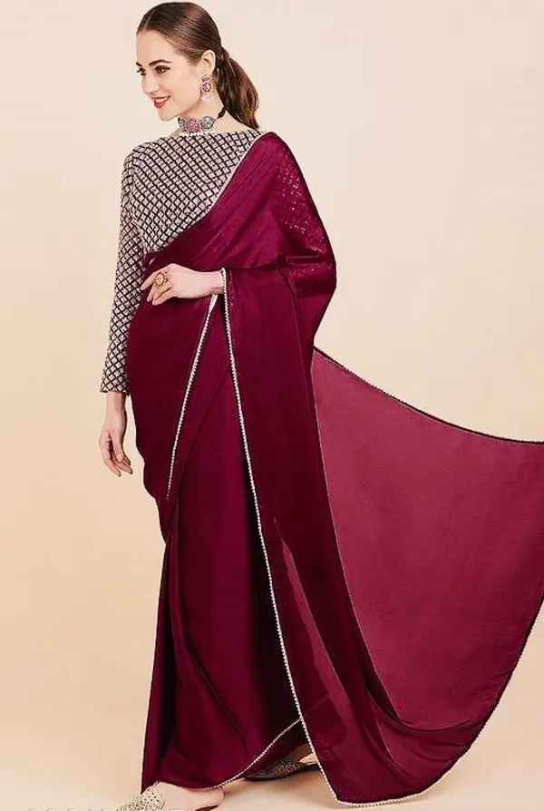 Maroon_Satin_Silk_Saree_For_Women_With_Blouse_Piece