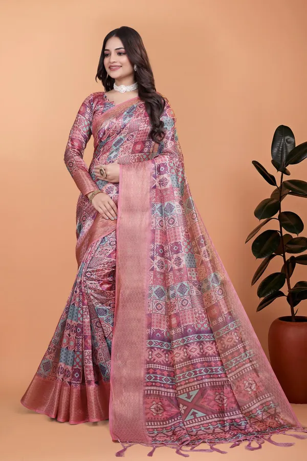 Pink_Soft_Silk_Saree_with_Copper_Zari_Border_&_Multicolor_Pallu