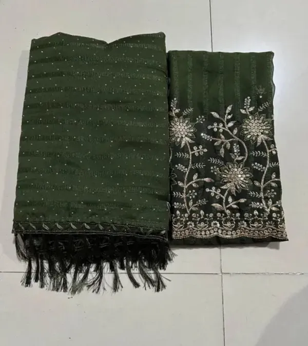 Mehendi_Georgette_Solid_Saree_For_Women_With_Unstitched_Blouse