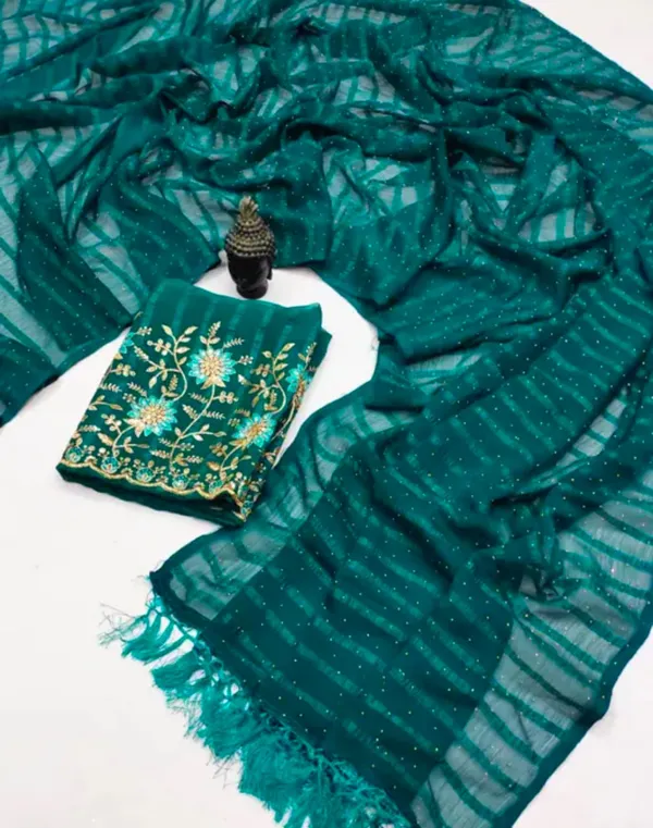 Aqua_Blue_Georgette_Solid_Saree_For_Women_With_Unstitched_Blouse
