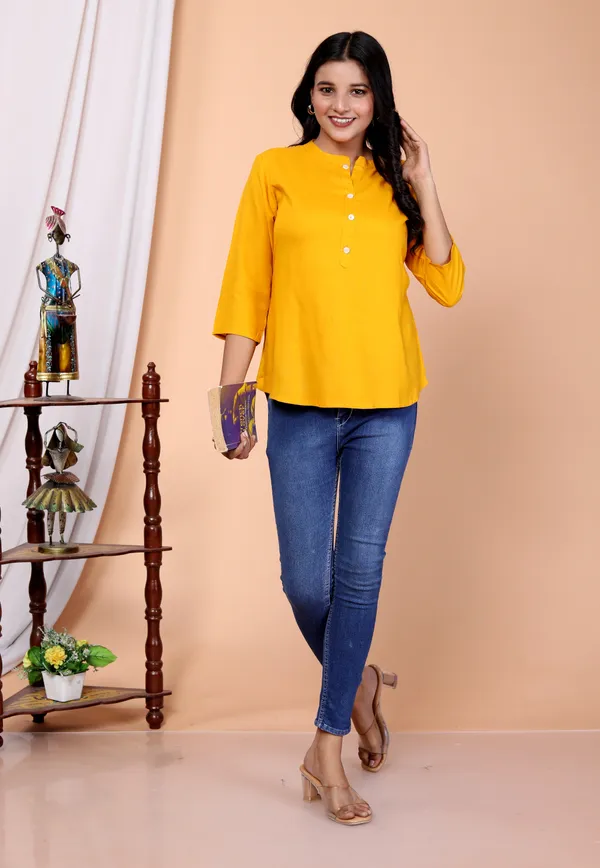 Yellow_Viscose_Rayon_Solid_Regular_Top_For_Women