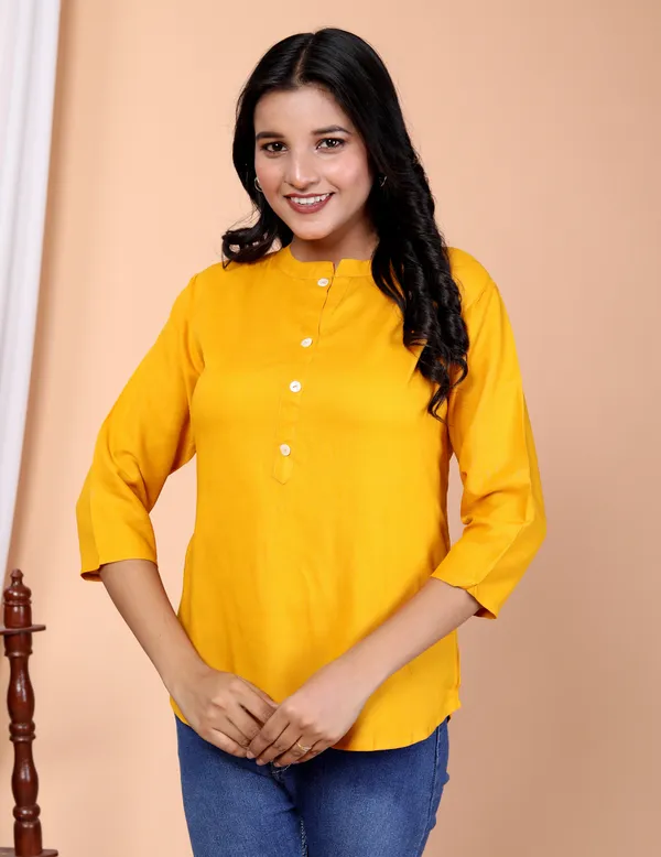 Yellow_Viscose_Rayon_Solid_Regular_Top_For_Women
