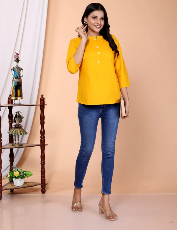 Yellow_Viscose_Rayon_Solid_Regular_Top_For_Women