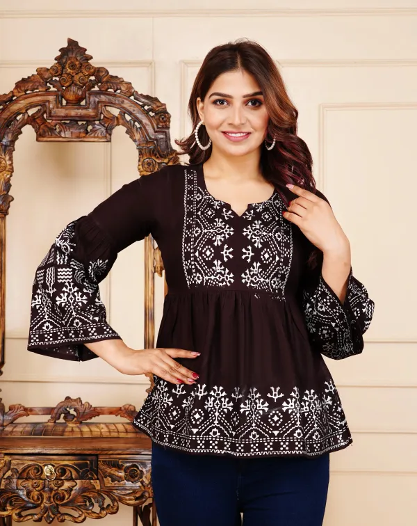 Brown_Pure_Cotton_Floral_Print_Regular_Top_For_Women