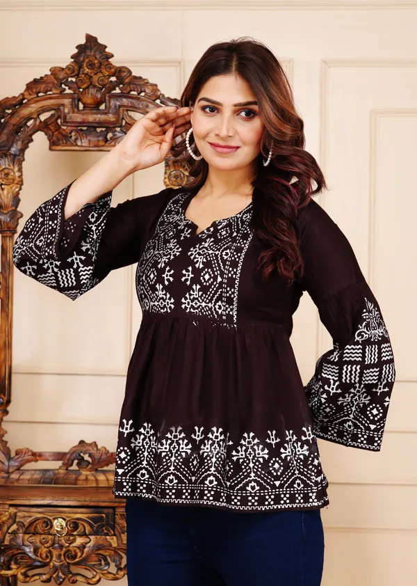 Brown_Pure_Cotton_Floral_Print_Regular_Top_For_Women