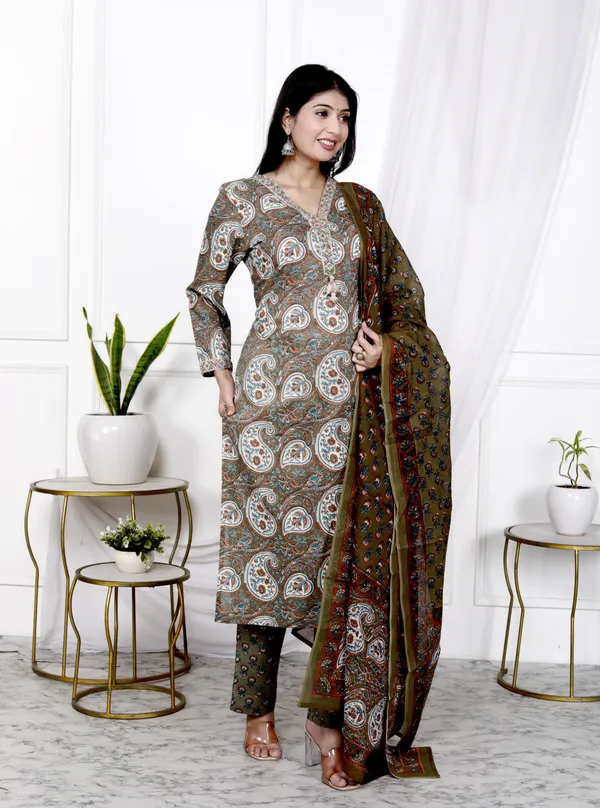 Grey_Pure_Cotton_Printed_&_Floral_Print_Regular_Kurta_&_Palazzo_Dupatta_Set_For_Women