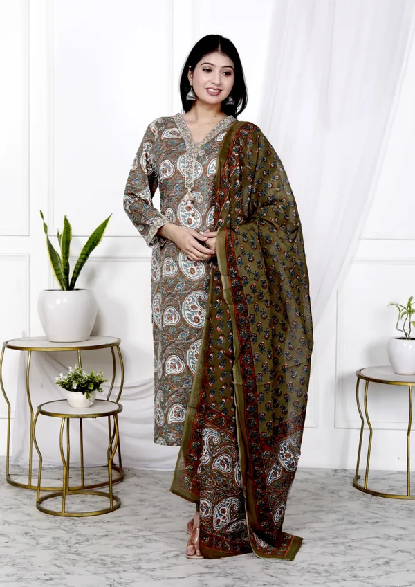 Grey_Pure_Cotton_Printed_&_Floral_Print_Regular_Kurta_&_Palazzo_Dupatta_Set_For_Women