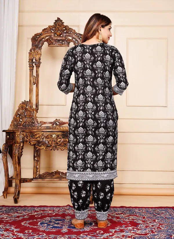Black_Pure_Cotton_Self_Design_Regular_Kurta_Palazo_Dupatta_Set_For_Women