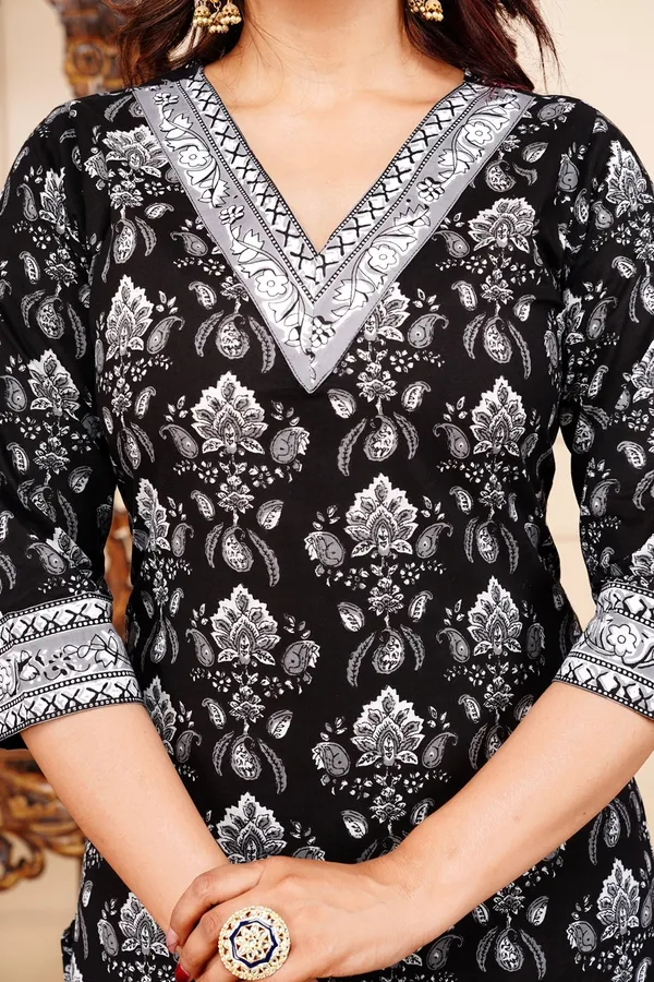 Black_Pure_Cotton_Self_Design_Regular_Kurta_Palazo_Dupatta_Set_For_Women