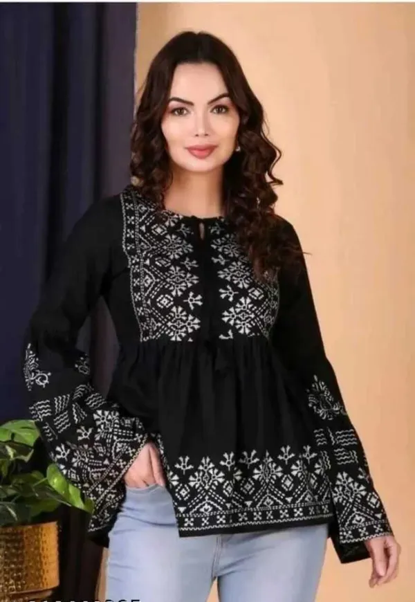 White_&_Black_Viscose_Rayon_Printed_Relaxed_Top_For_Women