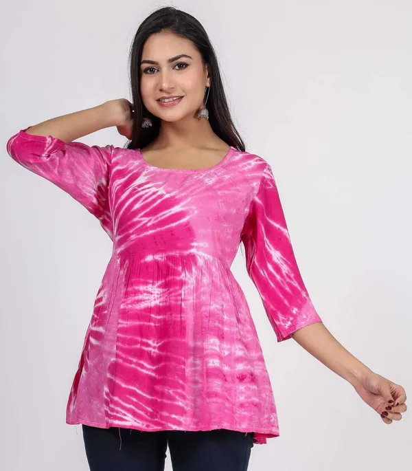 Pink_Viscose_Rayon_Dyed/Ombre_Regular_Top_For_Women