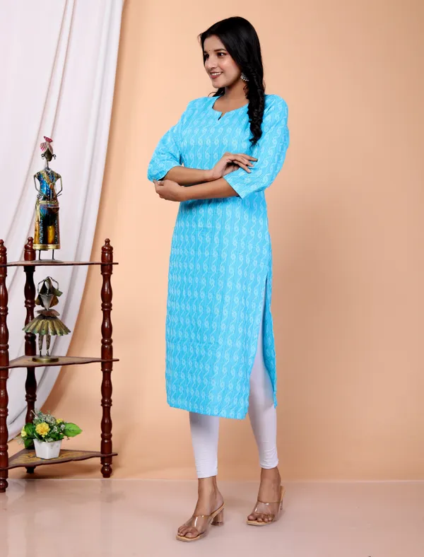 Light_Blue_Cotton_Rayon_Floral_Print_Regular_Kurta_For_Women