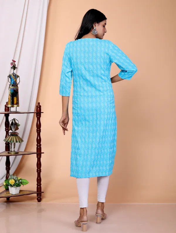 Light_Blue_Cotton_Rayon_Floral_Print_Regular_Kurta_For_Women