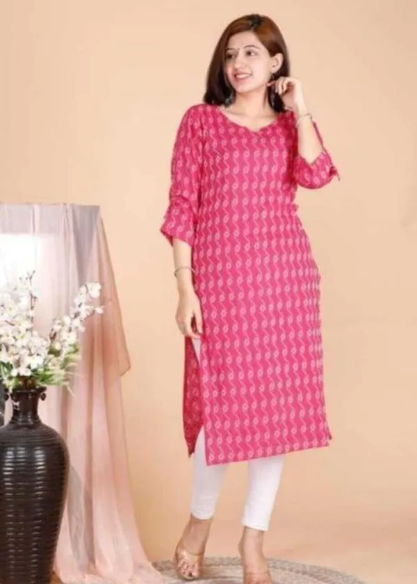 White_&_Pink_Viscose_Rayon_Printed_Regular_Kurta_For_Women