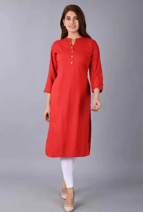 Red_Viscose_Rayon_Solid_Regular_Kurta_For_Women