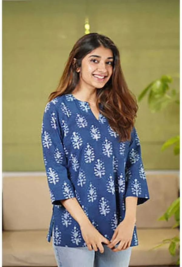 Blue_Cotton_Rayon_Printed_Regular_Top_For_Women