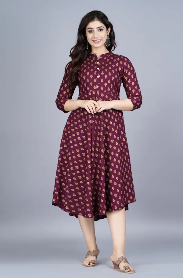 Maroon_Cotton_Blend_Printed_Regular_Kurta_For_Women