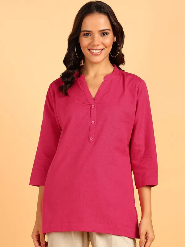 Red_Cotton_Rayon_Self_Design_Regular_Top_For_Women