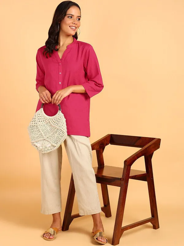 Red_Cotton_Rayon_Self_Design_Regular_Top_For_Women
