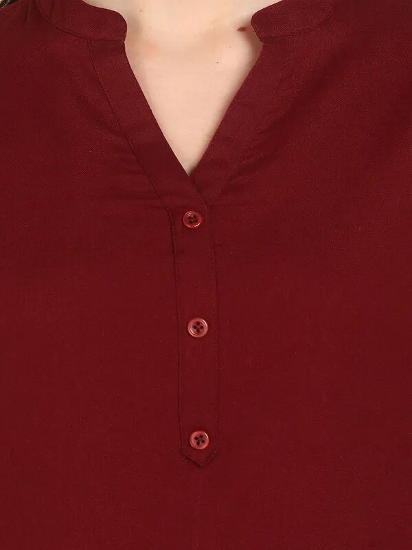 Red_Cotton_Rayon_Self_Design_Regular_Top_For_Women
