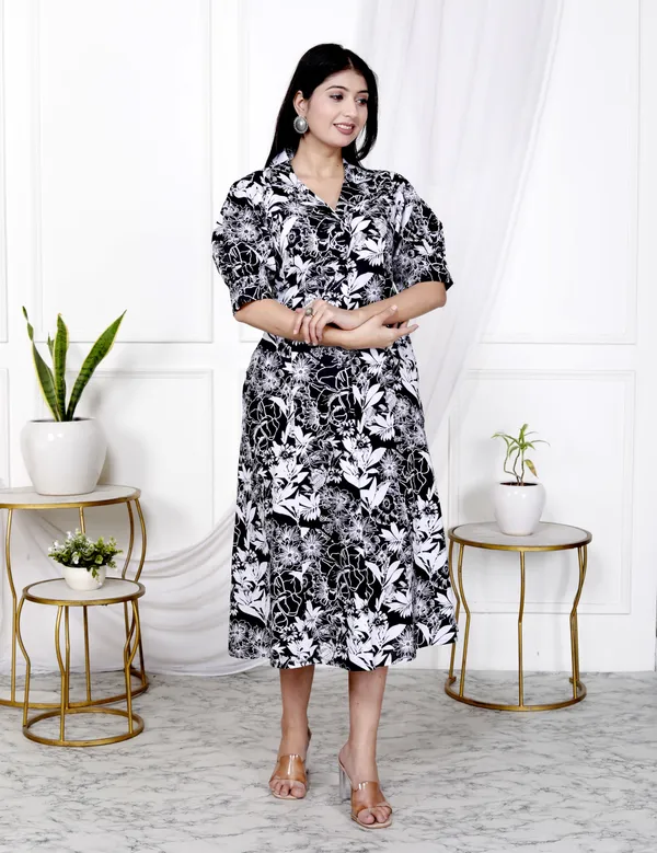 Black_Pure_Cotton_Floral_Print_Casual_Ethnic_Dress_For_Women
