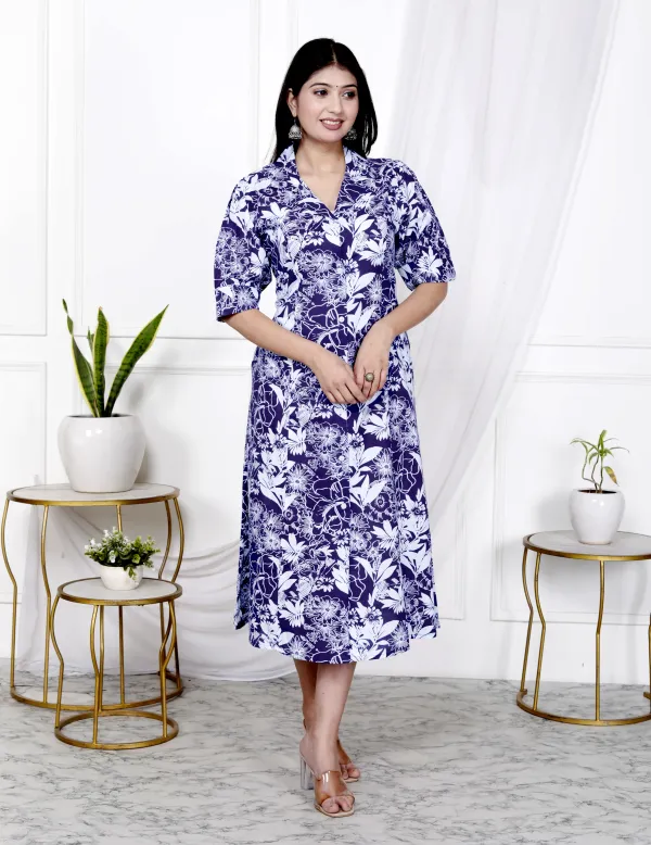 Blue_Pure_Cotton_Floral_Print_Casual_Ethnic_Dress_For_Women