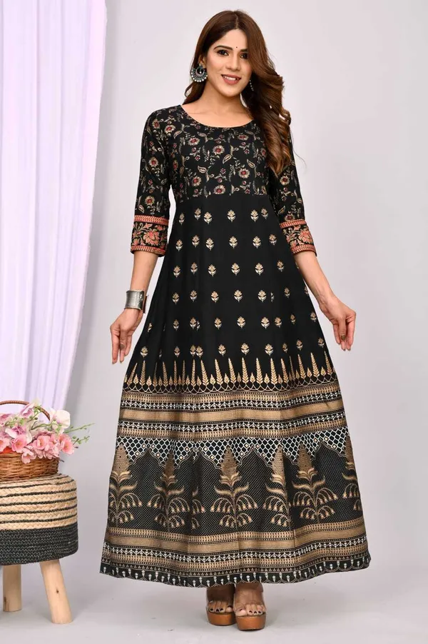 Black_Pure_Cotton_Self_Design_Regular_Gown_For_Women