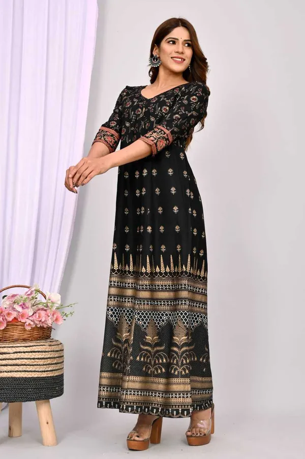 Black_Pure_Cotton_Self_Design_Regular_Gown_For_Women