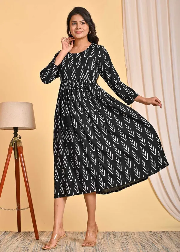 Black_Pure_Cotton_Self_Design_Regular_Gown_For_Women