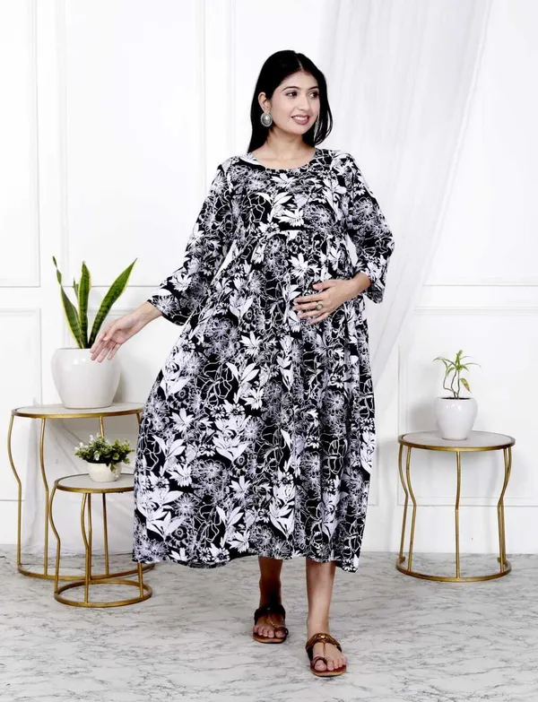 Black_Pure_Cotton_Self_Design_Regular_Gown_For_Women