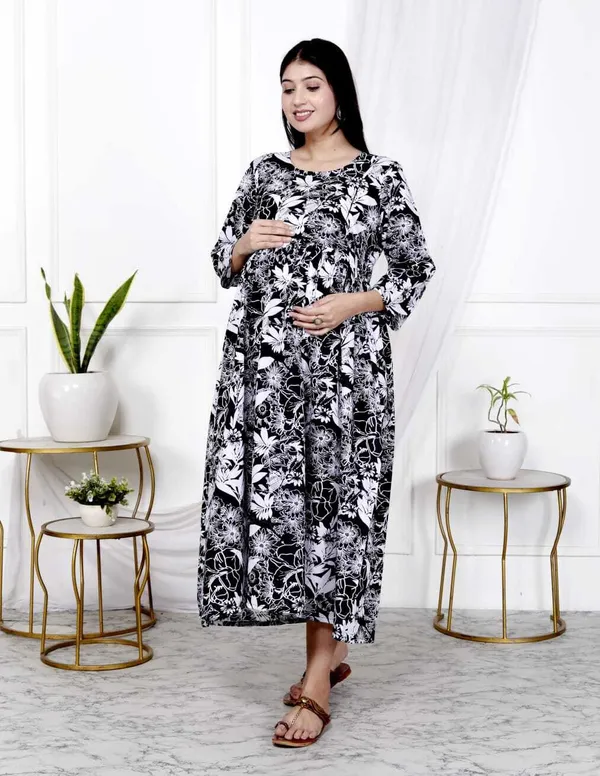 Black_Pure_Cotton_Self_Design_Regular_Gown_For_Women