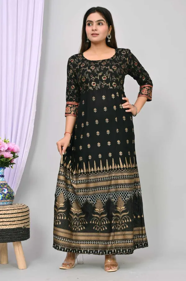 Black_Viscose_Rayon_Bandhani_Regular_Kurta_For_Women