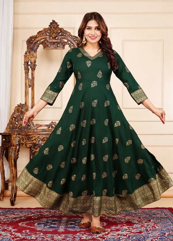 Green_Viscose_Rayon_Printed_Regular_Gown_For_Women
