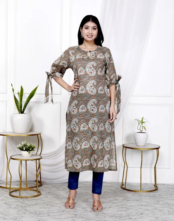 Grey_&_Black_Pure_Cotton_Floral_Print_Kurta_For_Women