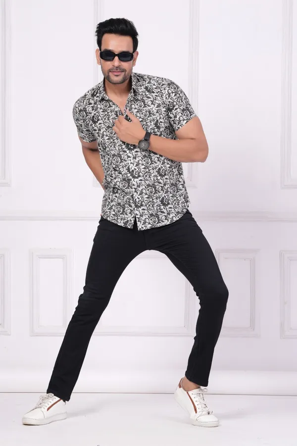 Black_&_White_Cotton_Stylish_Half_Sleeve_Shirt_Fro_Men