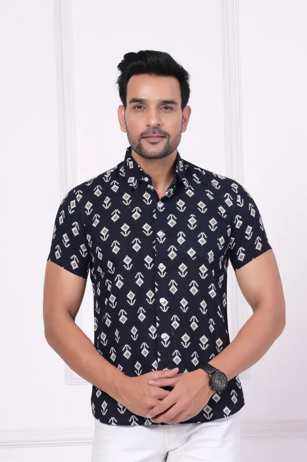 Dark_Blue_&_White_&_Grey_Cotton_Stylish_Half_Sleeve_Shirt_For_Mens