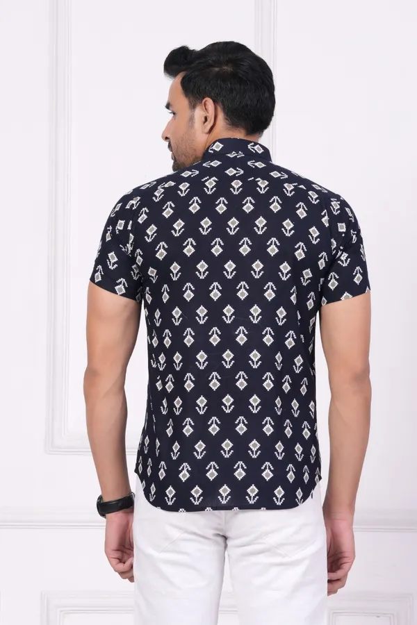 Dark_Blue_&_White_&_Grey_Cotton_Stylish_Half_Sleeve_Shirt_For_Mens