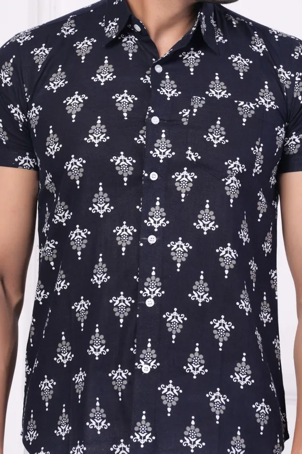 Dark_Blue_&_White_&_Grey_Cotton_Stylish_Half_Sleeve_Shirt_For_Mens