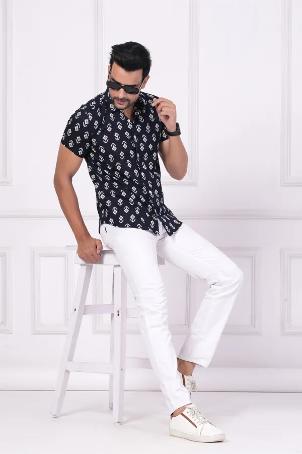 Dark_Blue_&_White_&_Grey_Cotton_Stylish_Half_Sleeve_Shirt_For_Mens
