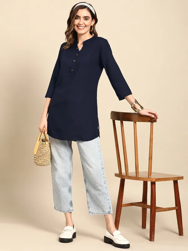 Blue_Cotton_Rayon_Self_Design_Top_For_Women