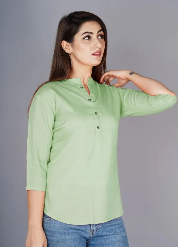 Light_Green_Viscose_Rayon_Solid_Regular_Top_For_Women